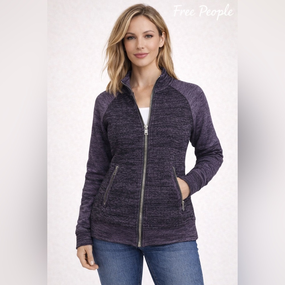 Free People Naomi Bomber Jacket Medium Purple Space Dye Zip Front Pockets